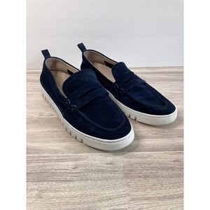 VIONIC Uptown Penny Loafer 9 Suede Navy Blue Slip On Comfort Shoe Lug Sole